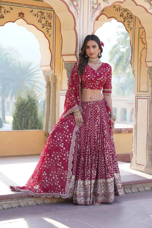 Compelling Viscous Jacquard Sequins Embroidered Lehenga Set - INDIAN ELEGANCE