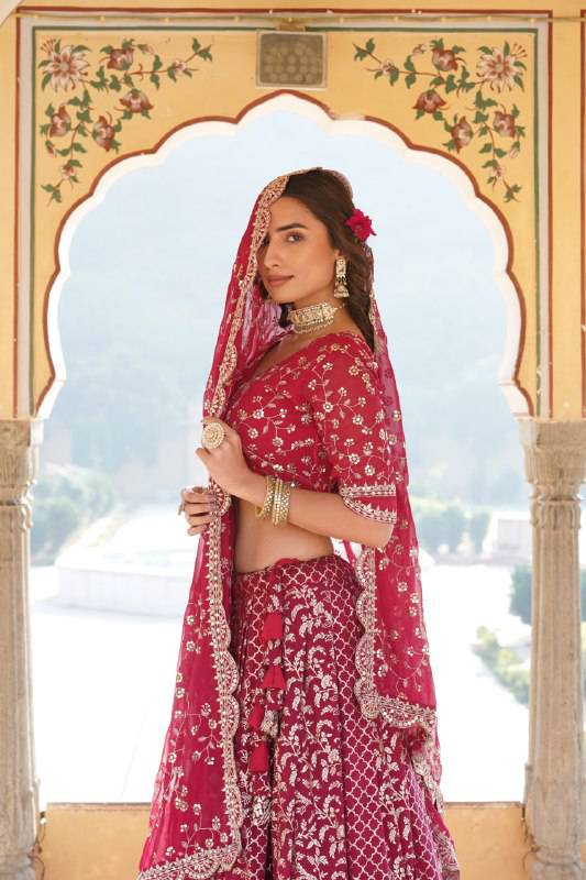 Compelling Viscous Jacquard Sequins Embroidered Lehenga Set - INDIAN ELEGANCE