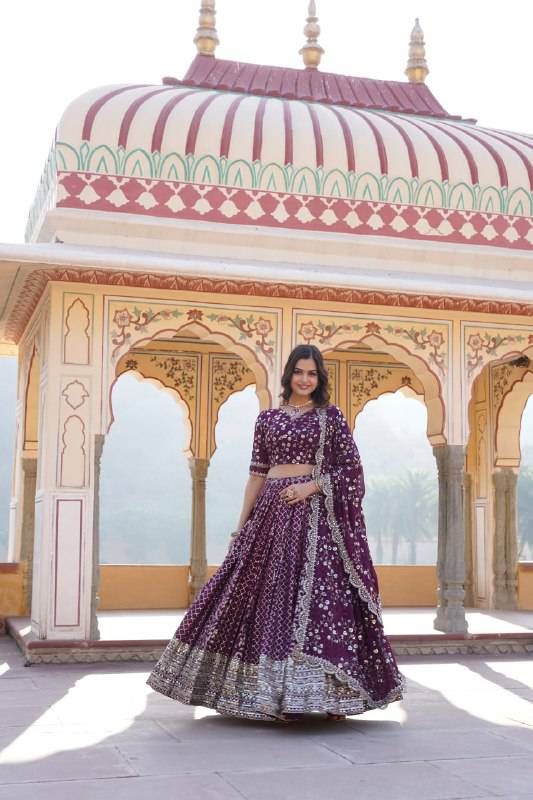Compelling Viscous Jacquard Sequins Embroidered Lehenga Set - INDIAN ELEGANCE