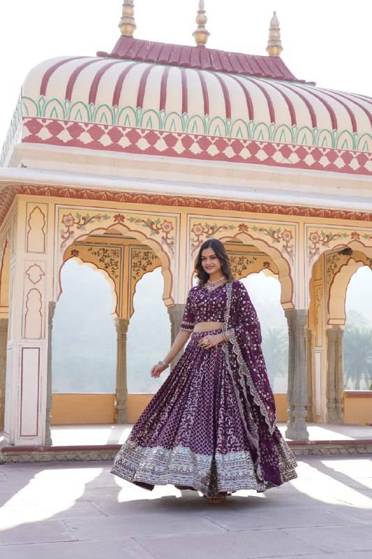 Compelling Viscous Jacquard Sequins Embroidered Lehenga Set - INDIAN ELEGANCE
