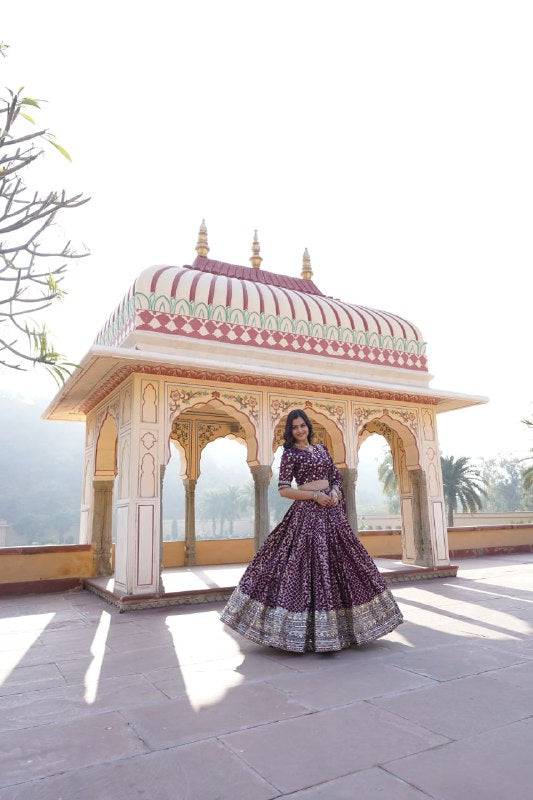 Compelling Viscous Jacquard Sequins Embroidered Lehenga Set - INDIAN ELEGANCE