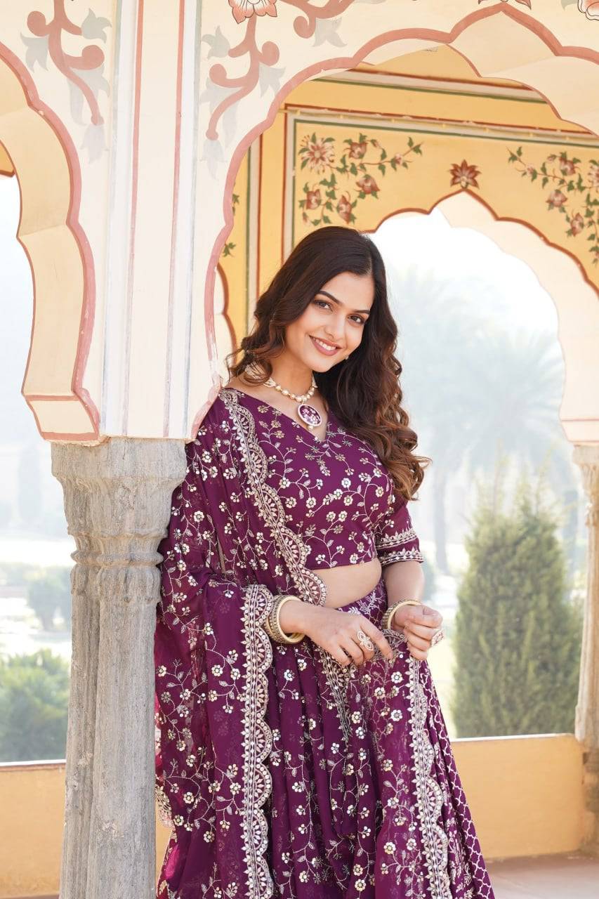 Compelling Viscous Jacquard Sequins Embroidered Lehenga Set - INDIAN ELEGANCE
