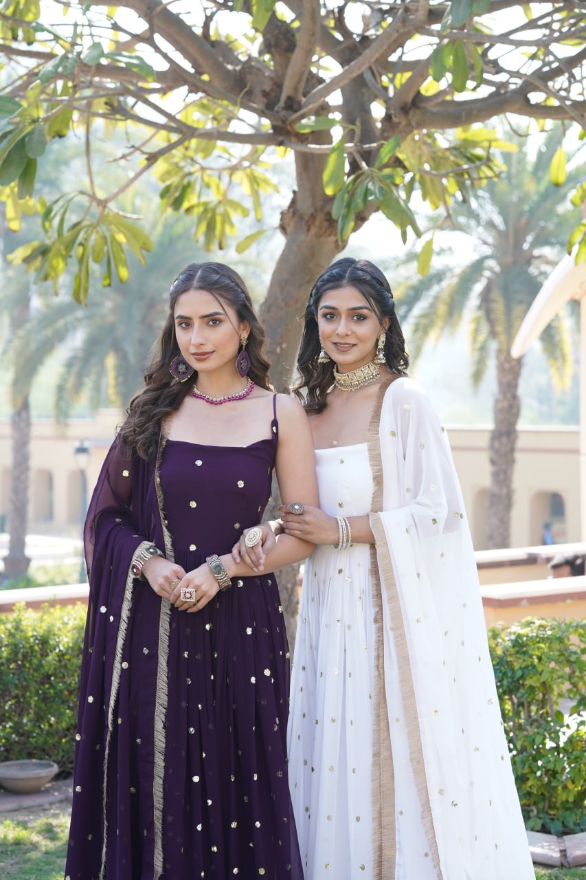 Lovely Faux Georgette Sequins Embroidered Gown With Dupatta - INDIAN ELEGANCE