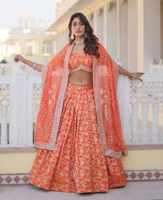 Irresistible Viscous Jacquard Sequins Embroidered Lehenga Choli Set - INDIAN ELEGANCE
