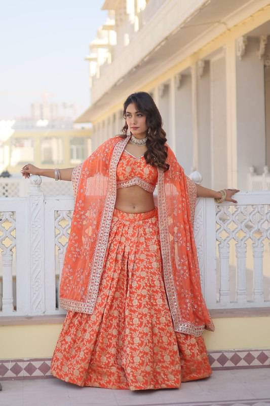 Irresistible Viscous Jacquard Sequins Embroidered Lehenga Choli Set - INDIAN ELEGANCE