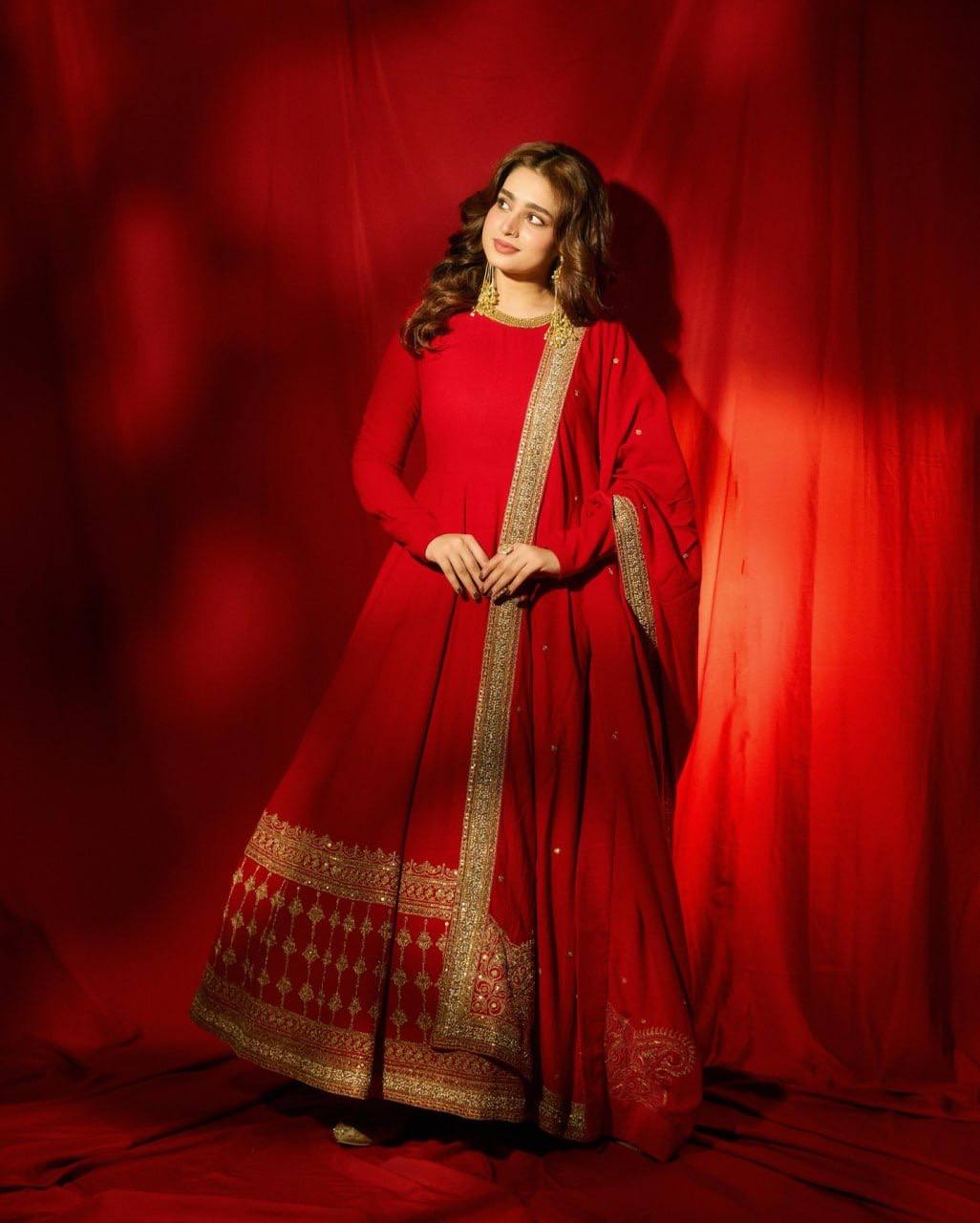 Red Vichitra Silk Anarkali Gown Set with Thread & Sequins Work | Wedding Wear for Women