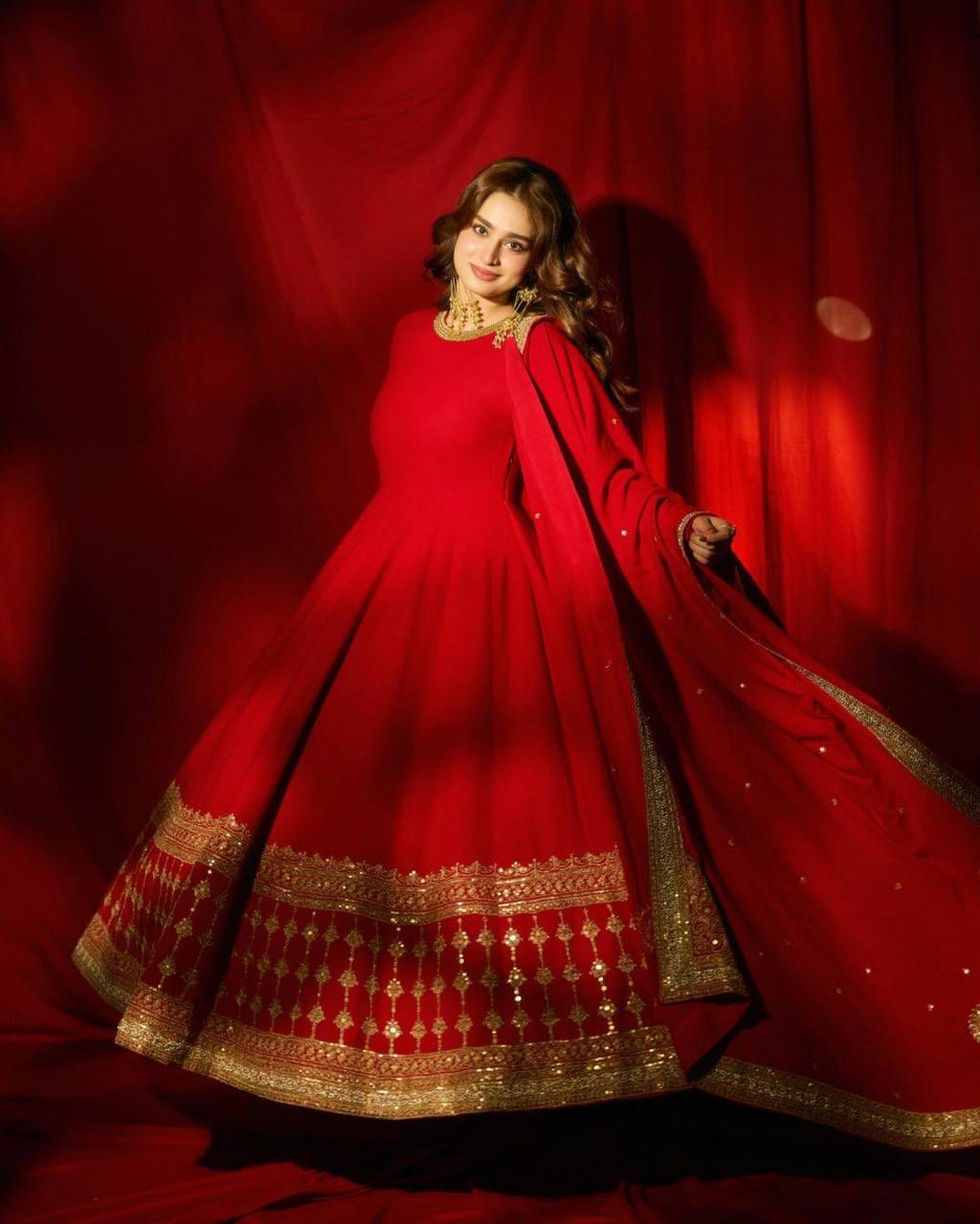 Red Vichitra Silk Anarkali Gown Set with Thread & Sequins Work | Wedding Wear for Women