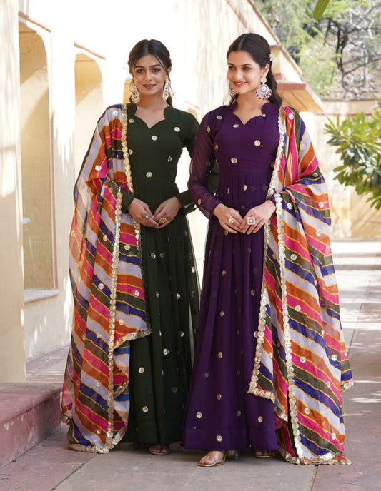Charming Faux Georgette Zari Thread Sequins Worked Gown - INDIAN ELEGANCE