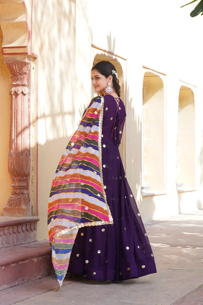 Charming Faux Georgette Zari Thread Sequins Worked Gown - INDIAN ELEGANCE