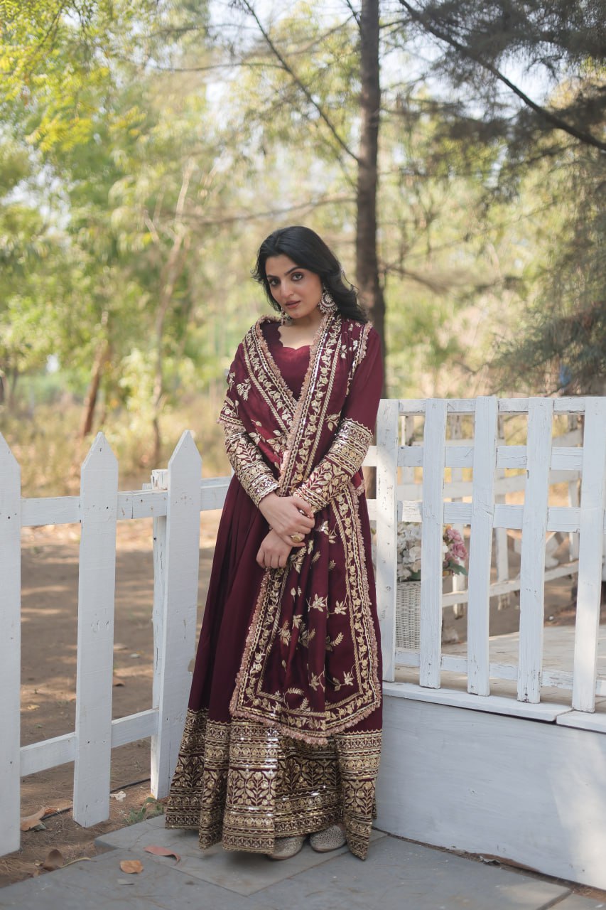 Radiant Rich Sequins Embroidered Designer Gown With Dupatta - INDIAN ELEGANCE