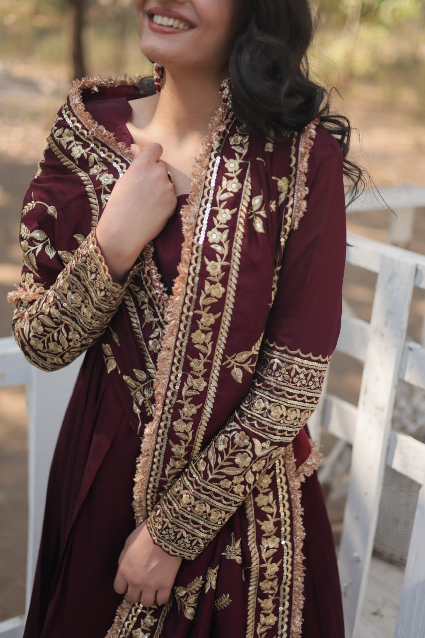 Radiant Rich Sequins Embroidered Designer Gown With Dupatta - INDIAN ELEGANCE