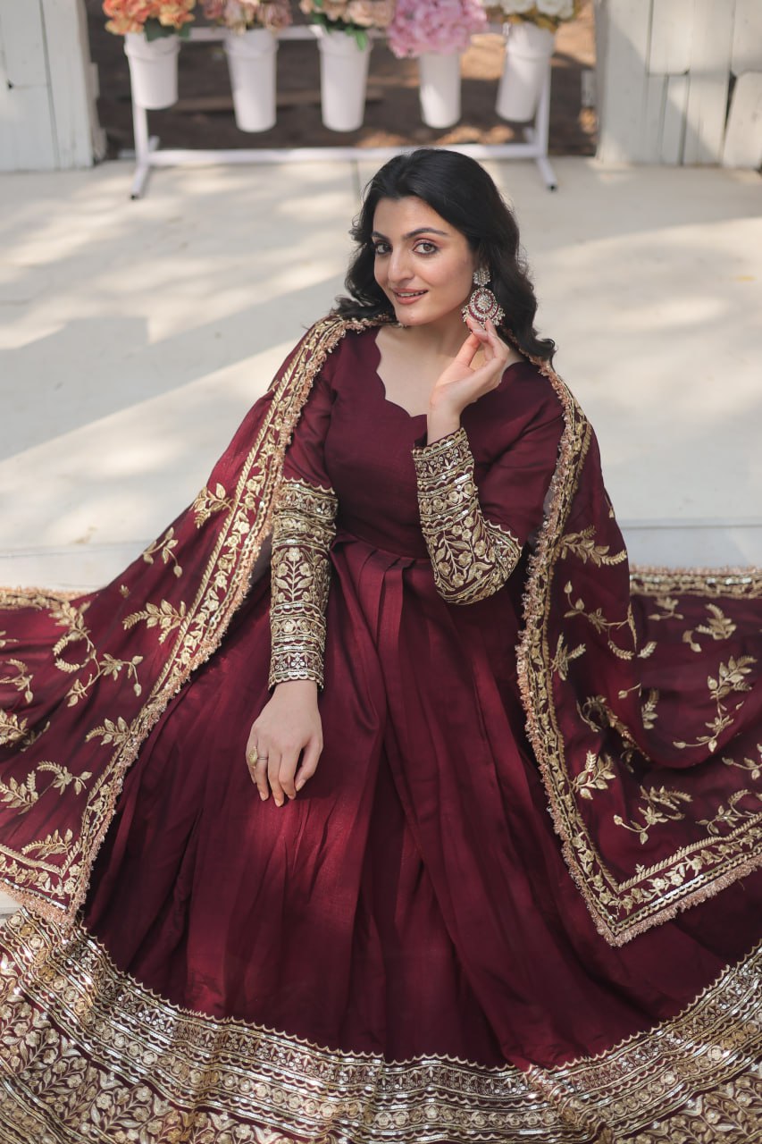Radiant Rich Sequins Embroidered Designer Gown With Dupatta - INDIAN ELEGANCE