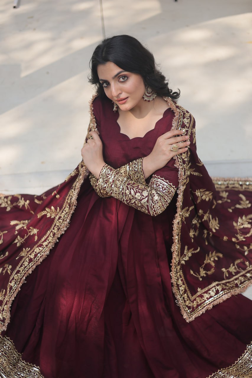 Radiant Rich Sequins Embroidered Designer Gown With Dupatta - INDIAN ELEGANCE