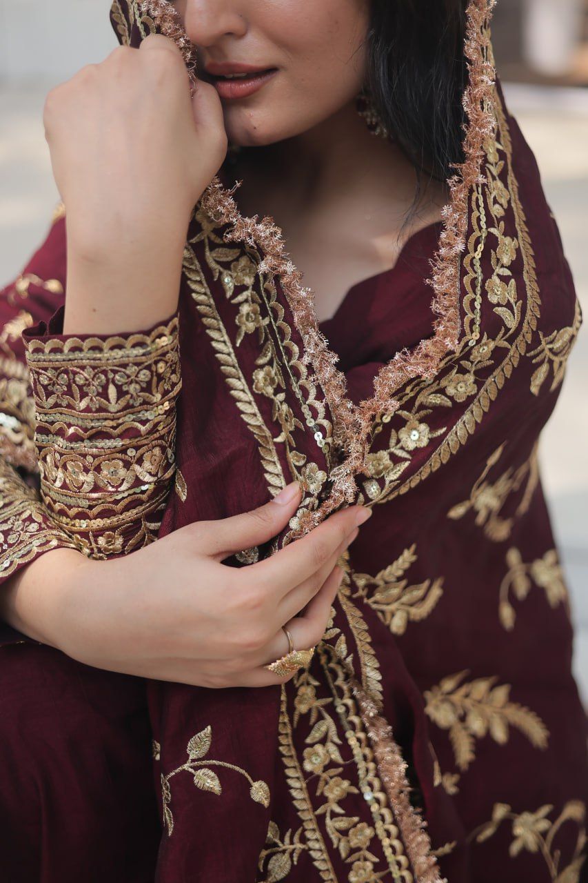 Radiant Rich Sequins Embroidered Designer Gown With Dupatta - INDIAN ELEGANCE