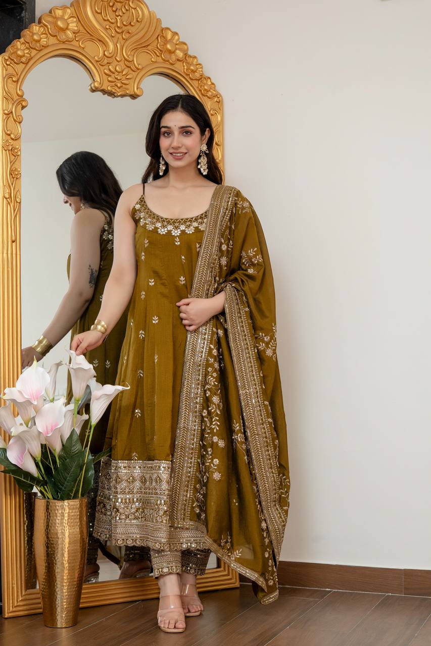 Maroon Embroidered Vichitra Silk Anarkali Suit Set With Dupatta For Wedding, Sangeet & Festive Wear