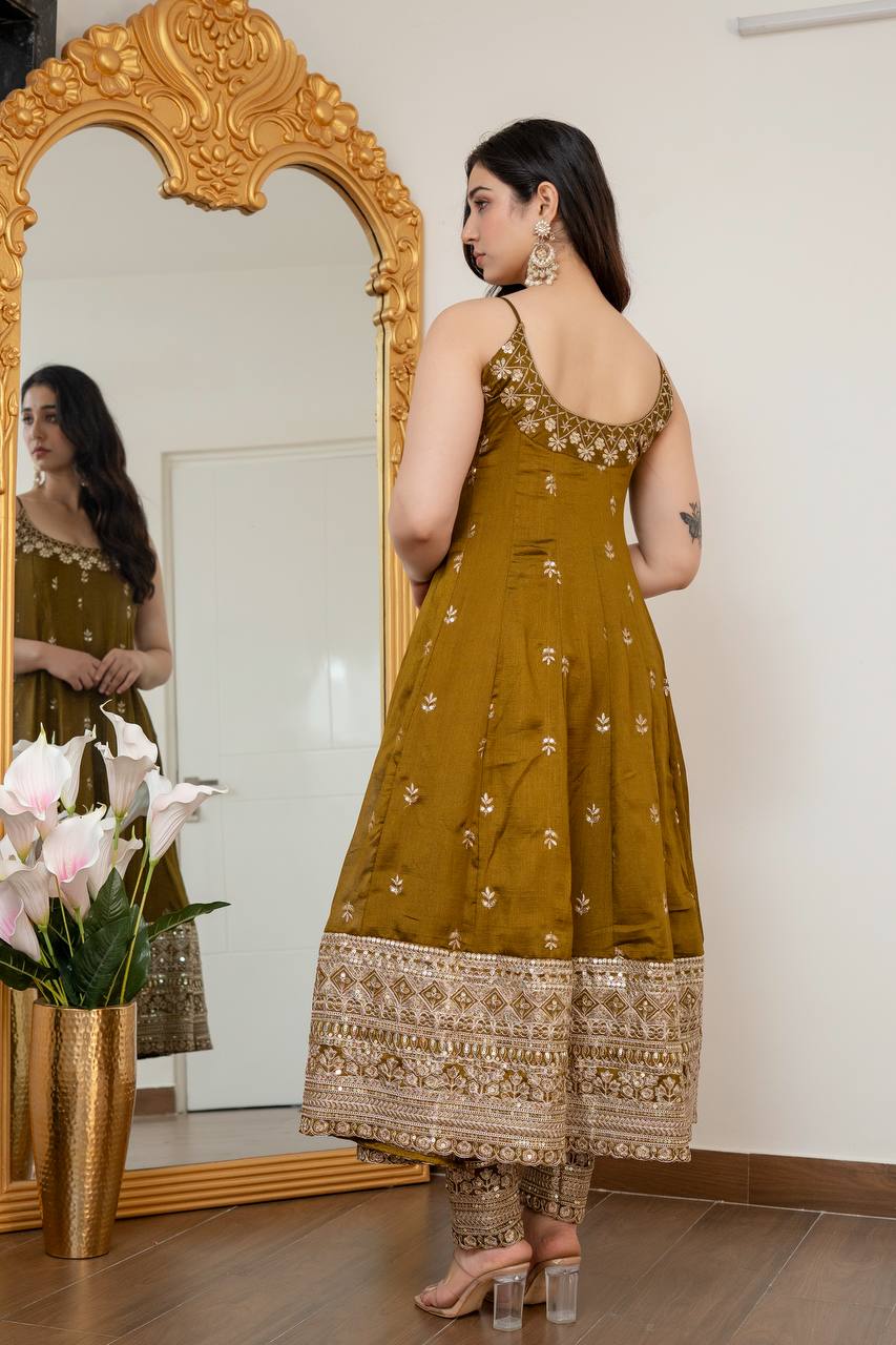 Maroon Embroidered Vichitra Silk Anarkali Suit Set With Dupatta For Wedding, Sangeet & Festive Wear
