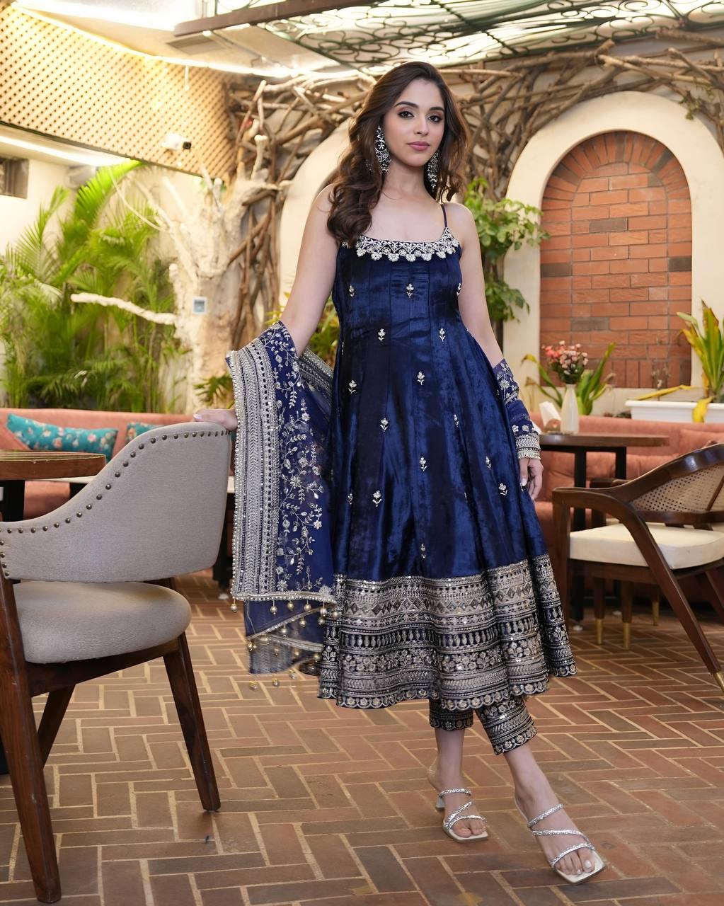 Maroon Embroidered Vichitra Silk Anarkali Suit Set With Dupatta For Wedding, Sangeet & Festive Wear