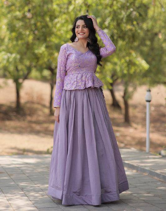 Alluring Sequins Embroidered Fully Stitched Top Lehenga Set - INDIAN ELEGANCE