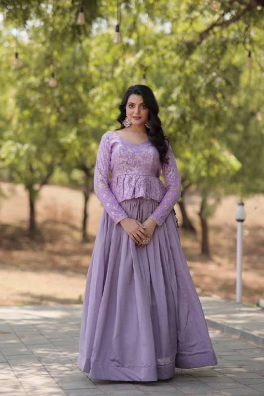 Alluring Sequins Embroidered Fully Stitched Top Lehenga Set - INDIAN ELEGANCE