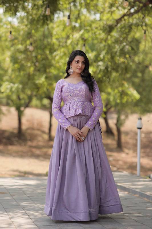 Alluring Sequins Embroidered Fully Stitched Top Lehenga Set - INDIAN ELEGANCE