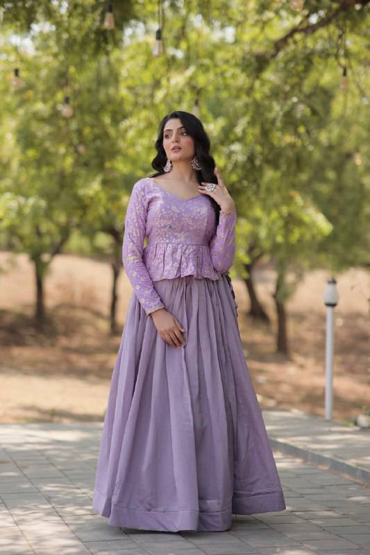 Alluring Sequins Embroidered Fully Stitched Top Lehenga Set - INDIAN ELEGANCE