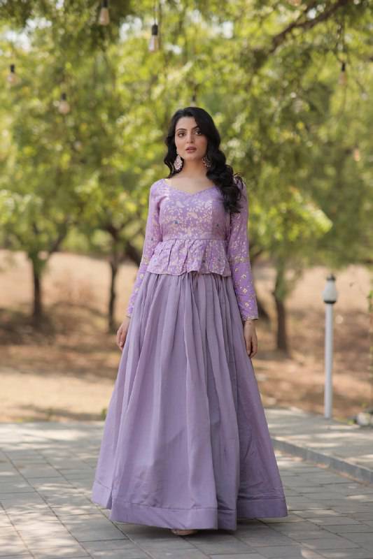 Alluring Sequins Embroidered Fully Stitched Top Lehenga Set - INDIAN ELEGANCE