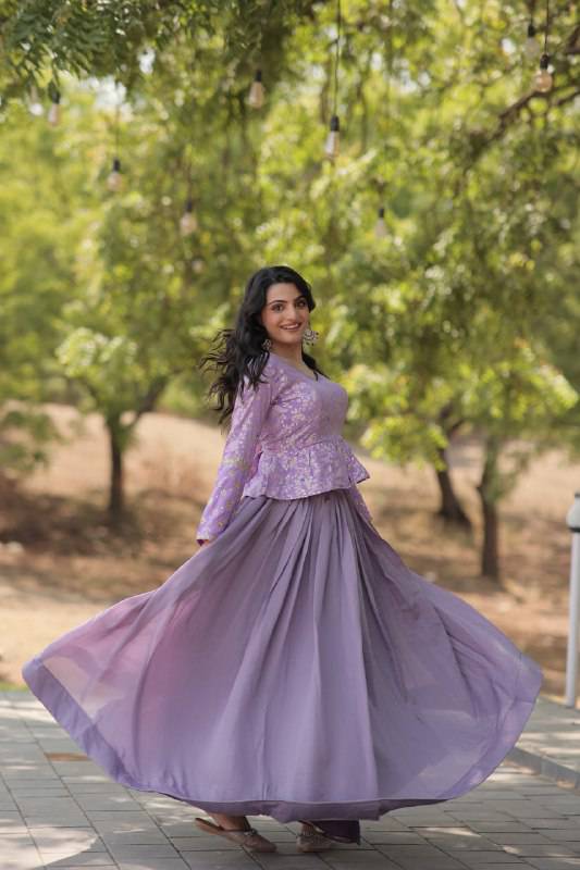 Alluring Sequins Embroidered Fully Stitched Top Lehenga Set - INDIAN ELEGANCE