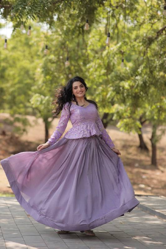 Alluring Sequins Embroidered Fully Stitched Top Lehenga Set - INDIAN ELEGANCE