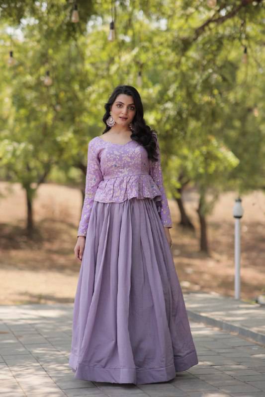 Alluring Sequins Embroidered Fully Stitched Top Lehenga Set - INDIAN ELEGANCE