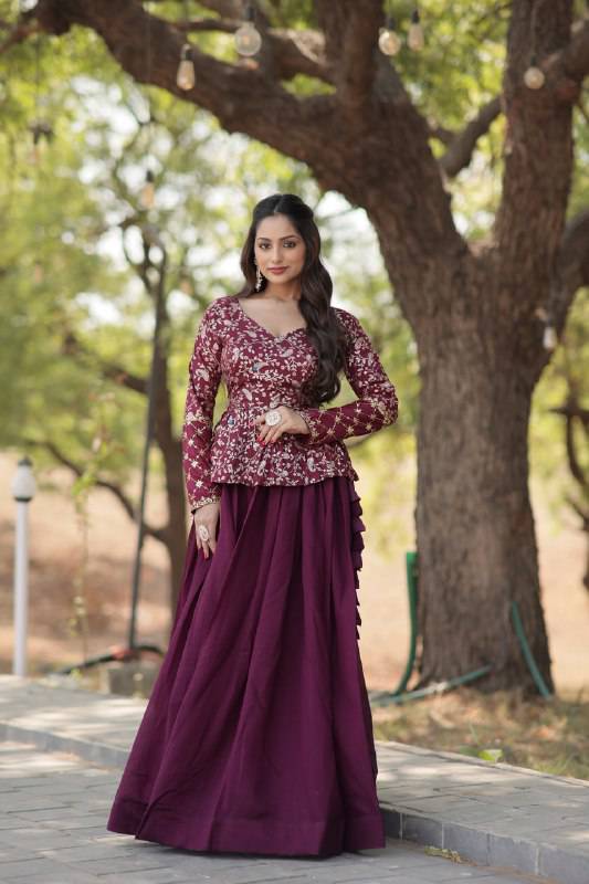 Alluring Sequins Embroidered Fully Stitched Top Lehenga Set - INDIAN ELEGANCE