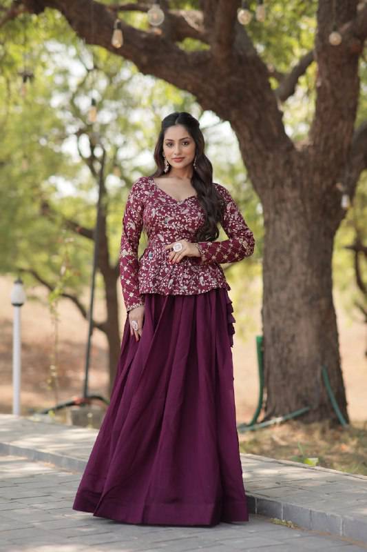 Alluring Sequins Embroidered Fully Stitched Top Lehenga Set - INDIAN ELEGANCE