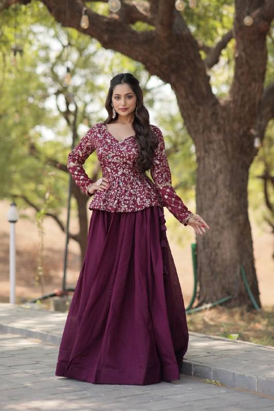 Alluring Sequins Embroidered Fully Stitched Top Lehenga Set - INDIAN ELEGANCE