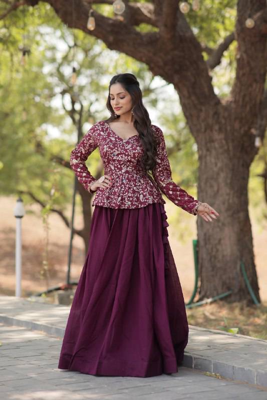 Alluring Sequins Embroidered Fully Stitched Top Lehenga Set - INDIAN ELEGANCE