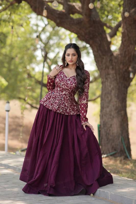 Alluring Sequins Embroidered Fully Stitched Top Lehenga Set - INDIAN ELEGANCE
