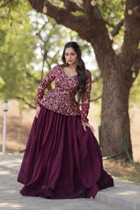 Alluring Sequins Embroidered Fully Stitched Top Lehenga Set - INDIAN ELEGANCE