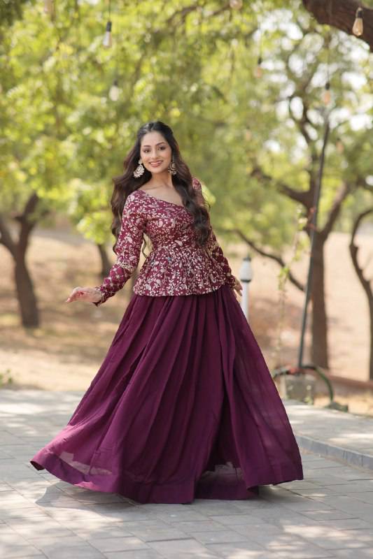 Alluring Sequins Embroidered Fully Stitched Top Lehenga Set - INDIAN ELEGANCE