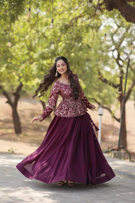 Alluring Sequins Embroidered Fully Stitched Top Lehenga Set - INDIAN ELEGANCE