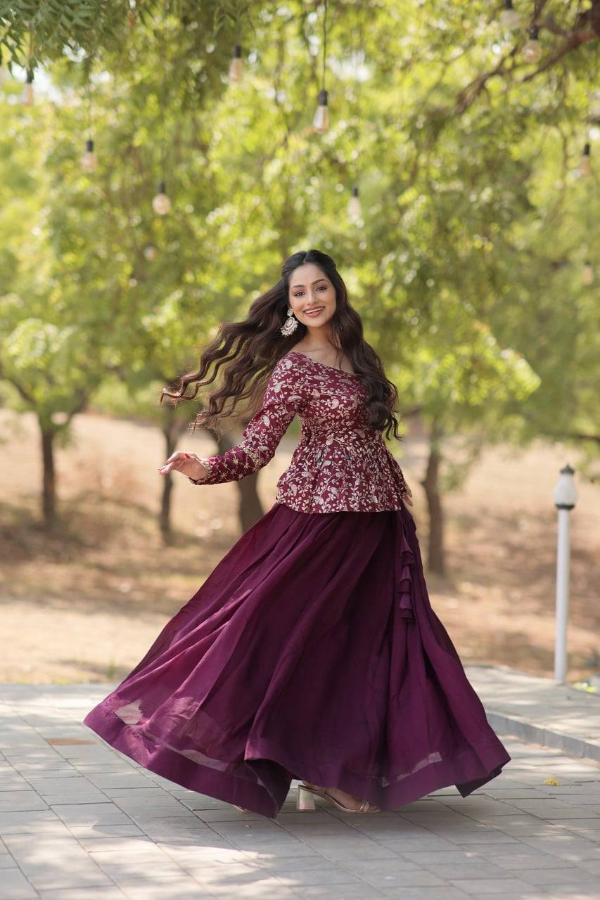 Alluring Sequins Embroidered Fully Stitched Top Lehenga Set - INDIAN ELEGANCE
