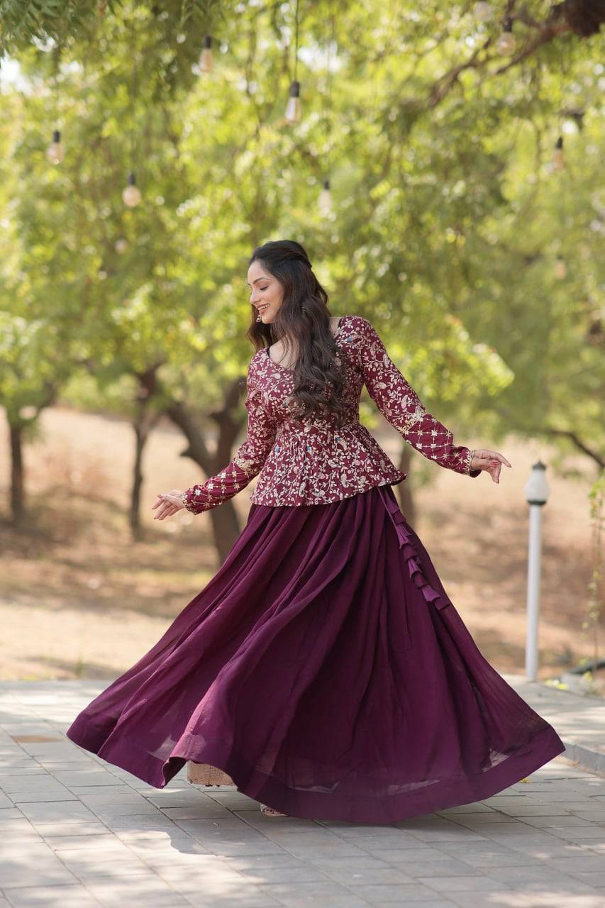 Alluring Sequins Embroidered Fully Stitched Top Lehenga Set - INDIAN ELEGANCE