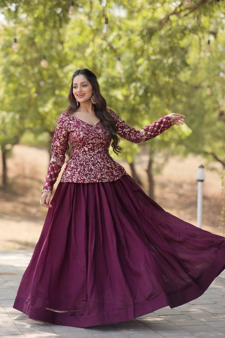 Alluring Sequins Embroidered Fully Stitched Top Lehenga Set - INDIAN ELEGANCE