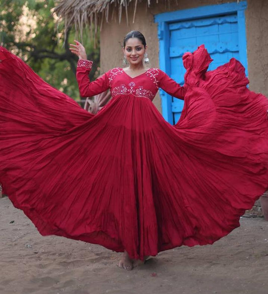 Mesmerizing Navratri Wear Rayon Fully Stitched Designer Gown - INDIAN ELEGANCE
