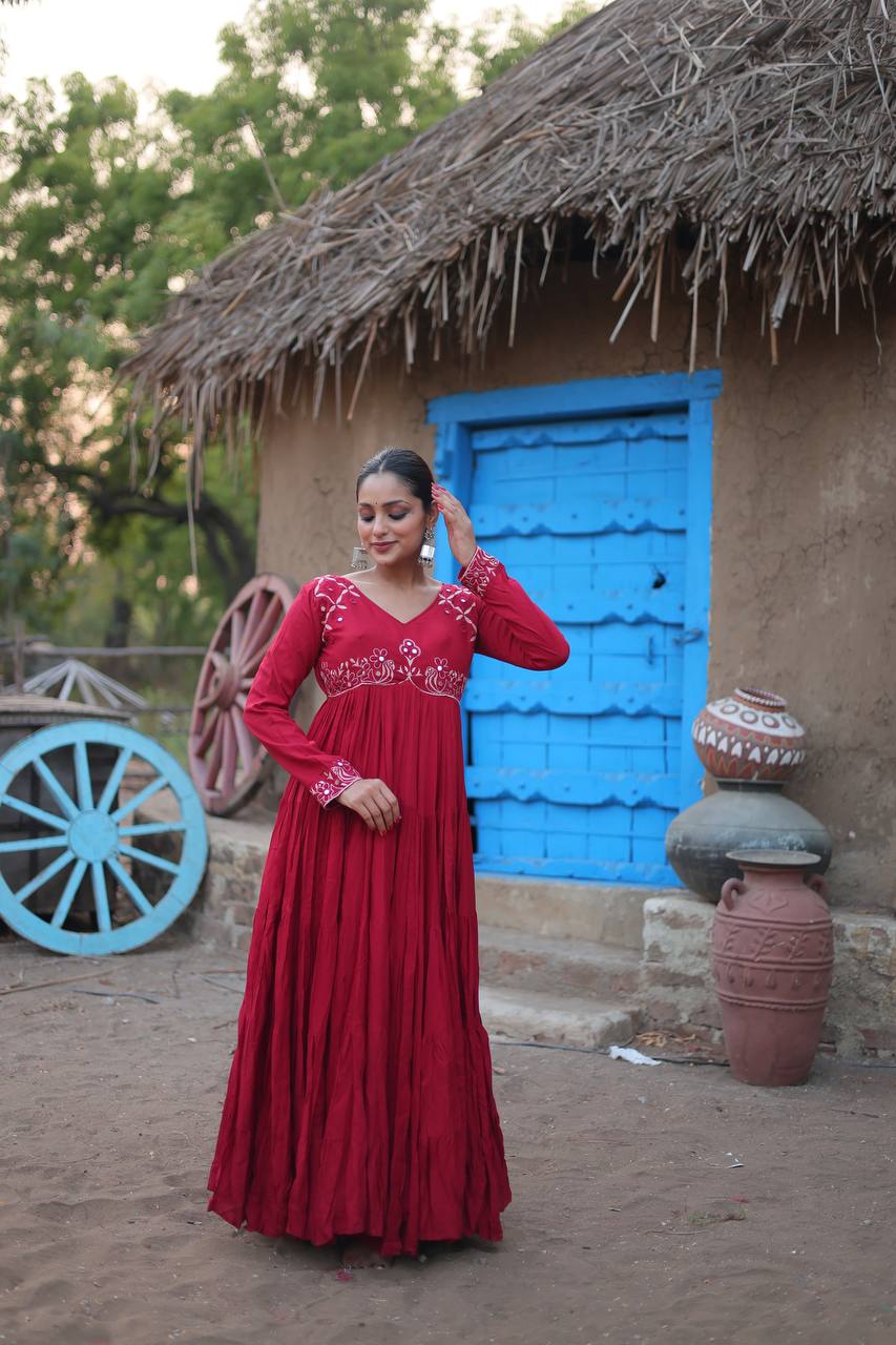 Mesmerizing Navratri Wear Rayon Fully Stitched Designer Gown - INDIAN ELEGANCE