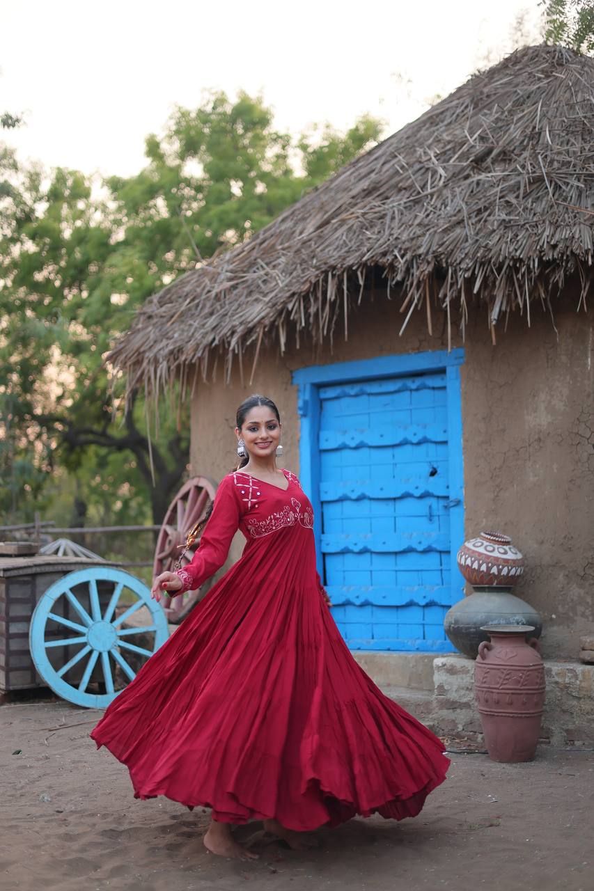 Mesmerizing Navratri Wear Rayon Fully Stitched Designer Gown - INDIAN ELEGANCE