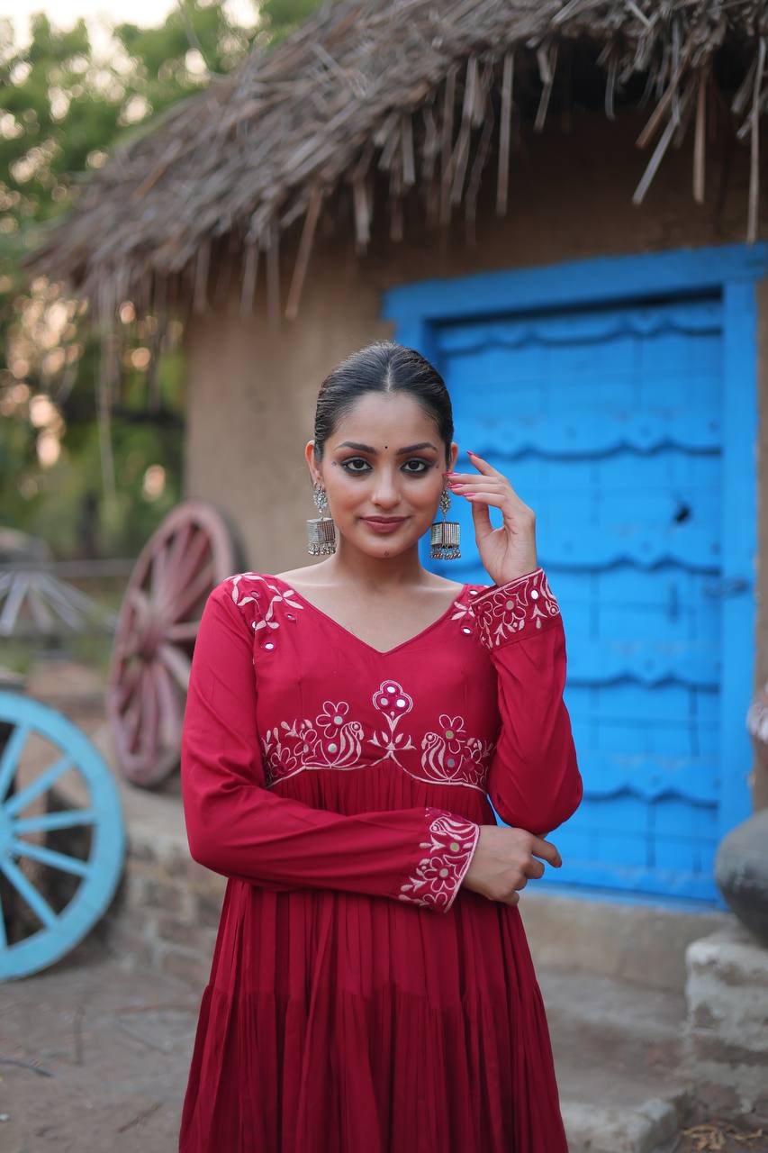 Mesmerizing Navratri Wear Rayon Fully Stitched Designer Gown - INDIAN ELEGANCE
