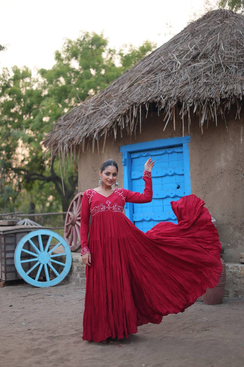 Mesmerizing Navratri Wear Rayon Fully Stitched Designer Gown - INDIAN ELEGANCE