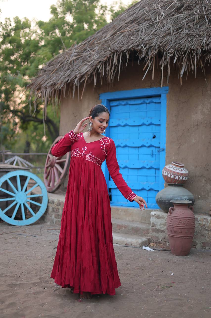 Mesmerizing Navratri Wear Rayon Fully Stitched Designer Gown - INDIAN ELEGANCE