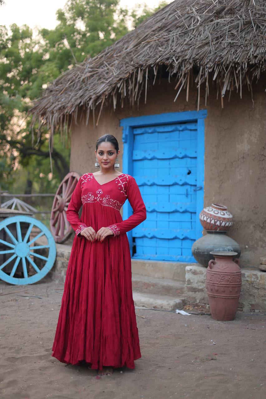 Mesmerizing Navratri Wear Rayon Fully Stitched Designer Gown - INDIAN ELEGANCE