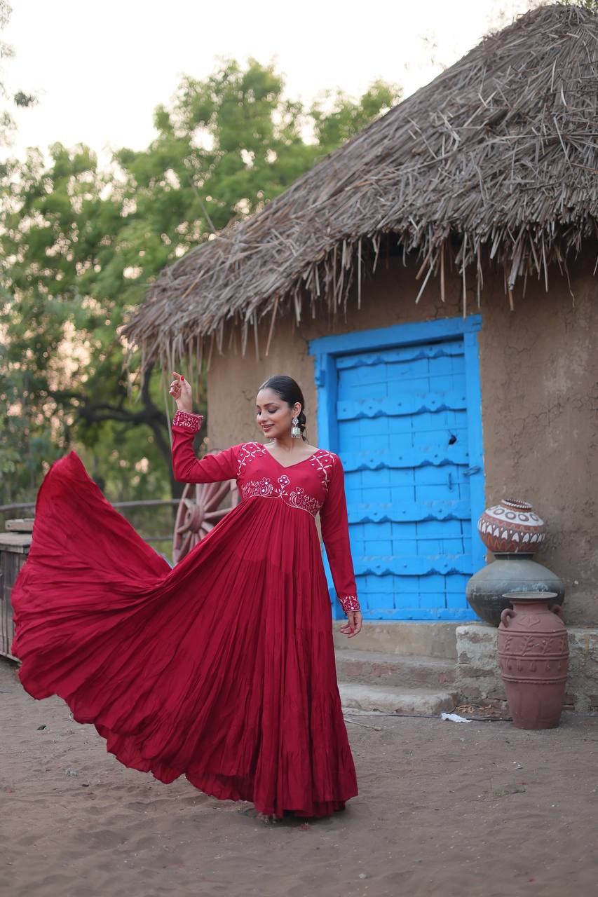Mesmerizing Navratri Wear Rayon Fully Stitched Designer Gown - INDIAN ELEGANCE