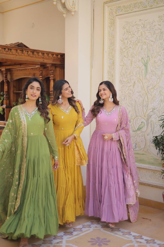 Splendid Faux Georgette Embroidered Designer Gown With Dupatta - INDIAN ELEGANCE