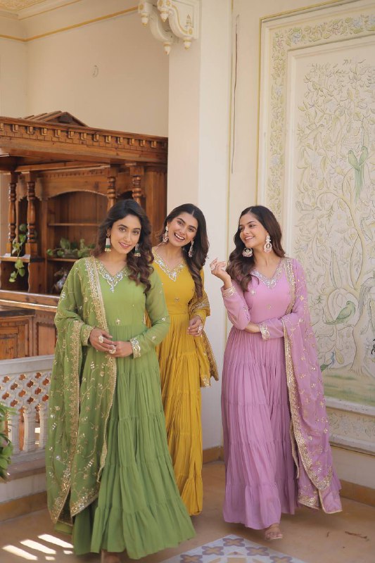 Splendid Faux Georgette Embroidered Designer Gown With Dupatta - INDIAN ELEGANCE